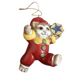 Christmas‎ Franklin Mint Santa Claws Cat Ornament Suzi Tambourine Symphony Vtg